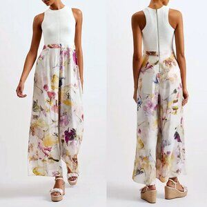 Ted Baker NEW Tirsso Ribbed Knit Wide Leg Floral Jumpsuit 2 / US 4-6